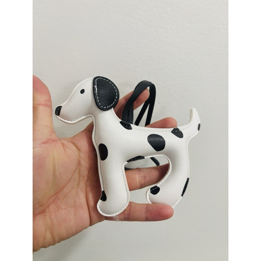 Cute Dalmatian Puppy Dog Bag Charm Keychain Faux Leather